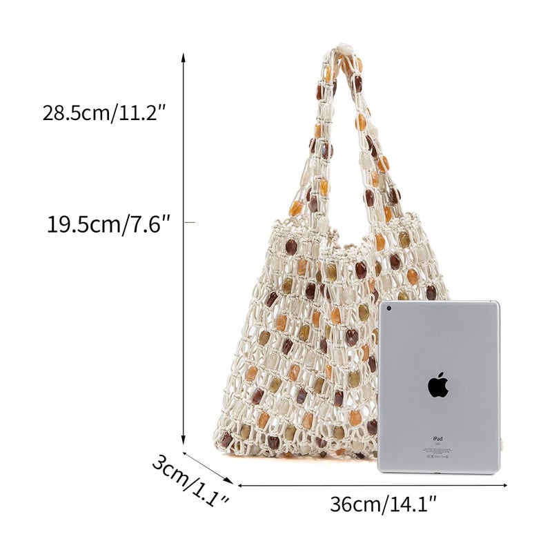 PHILOMENA Boho Crochet Shoulder Bag for Women, Colorful Beaded Beach Tote Handbag Lightweight Summer Knit Hobo Purse &Travel Organizer (Style 1) - Image 3