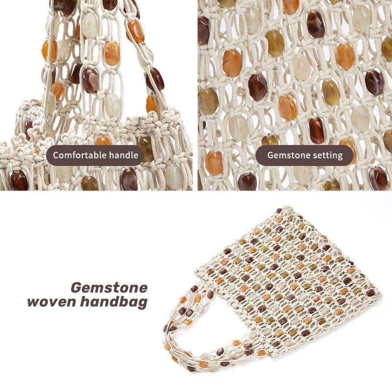 PHILOMENA Boho Crochet Shoulder Bag for Women, Colorful Beaded Beach Tote Handbag Lightweight Summer Knit Hobo Purse &Travel Organizer (Style 1) - Image 5
