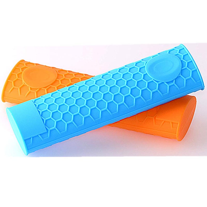 AISIBO Silicone Hot Handle Holder  Heat Resistant Potholder Rubber Pot Handle Cover for Cast Iron Skillets  Sleeve Grip  Frying Pans 6X2 Inches (2 Pack  Blue Orange)  - Image 1