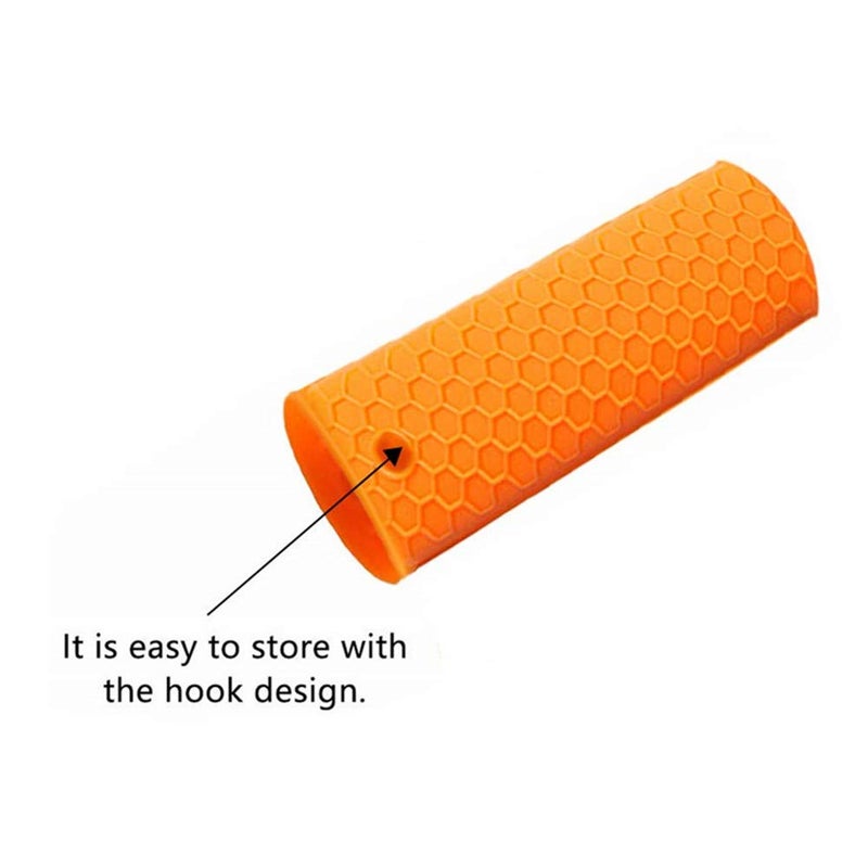 AISIBO Silicone Hot Handle Holder  Heat Resistant Potholder Rubber Pot Handle Cover for Cast Iron Skillets  Sleeve Grip  Frying Pans 6X2 Inches (2 Pack  Blue Orange)  - Image 3