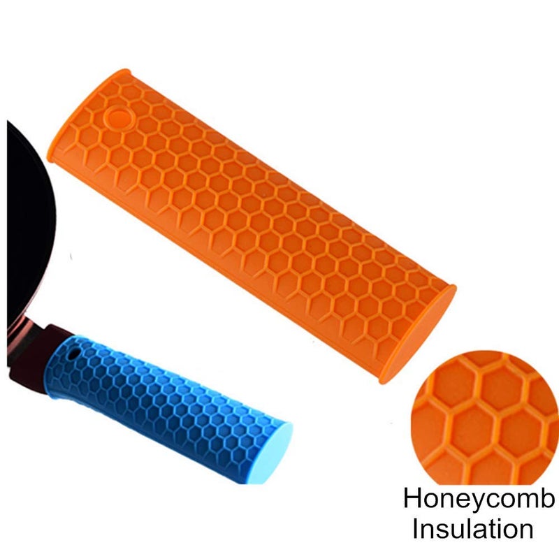 AISIBO Silicone Hot Handle Holder  Heat Resistant Potholder Rubber Pot Handle Cover for Cast Iron Skillets  Sleeve Grip  Frying Pans 6X2 Inches (2 Pack  Blue Orange)  - Image 5