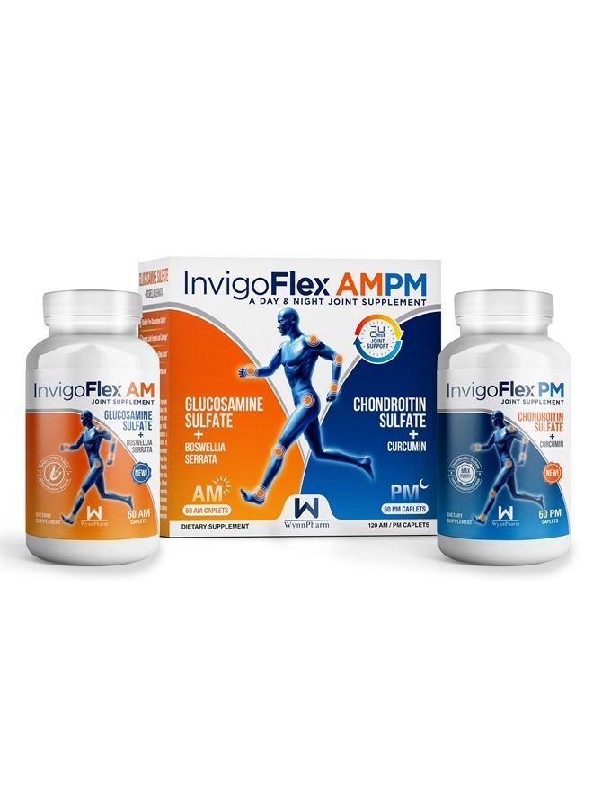 InvigoFlex ® AMPM - Glucosamine & Chondroitin Sulfate - Turmeric Curcumin - Boswellia Serrata (Non GMO) for Knees, Hands, Back and Hip 24 - Hour Premium Joint Supplement  - Image 1