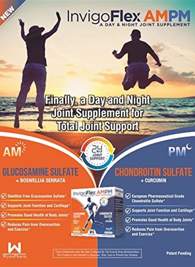 InvigoFlex ® AMPM - Glucosamine & Chondroitin Sulfate - Turmeric Curcumin - Boswellia Serrata (Non GMO) for Knees, Hands, Back and Hip 24 - Hour Premium Joint Supplement  - Image 2