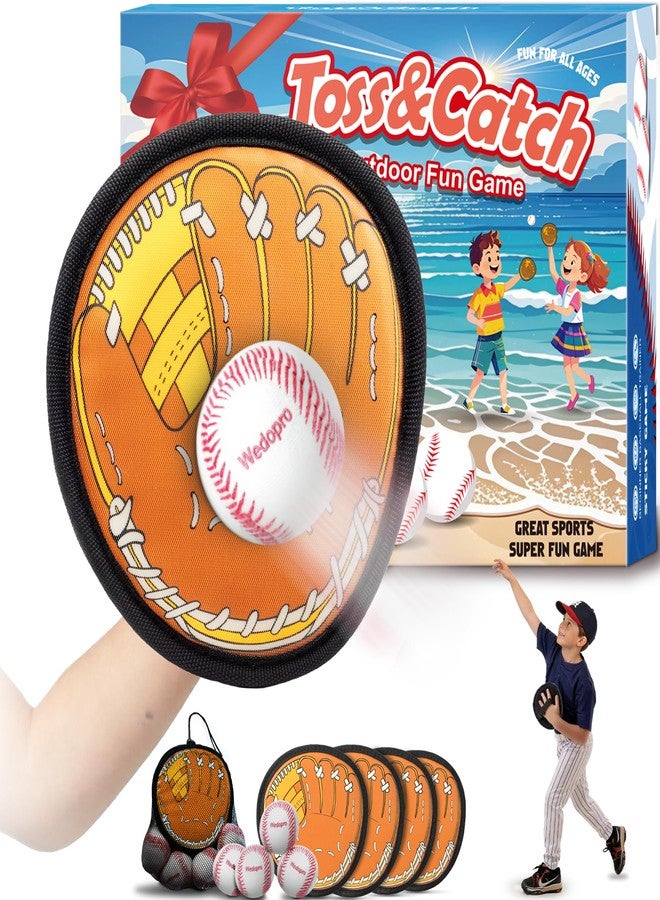 Wedopro Toss and Catch Ball Game, Kids Toddler Baseball Glove & Catch Ball Toys, Kids Outdoor Games for Family, Toys for Beach Pool Yard Outside, Birthday Gift for Ages 3 4 5 6 7 8-12 (Brown 4 Pcak) - Image 1