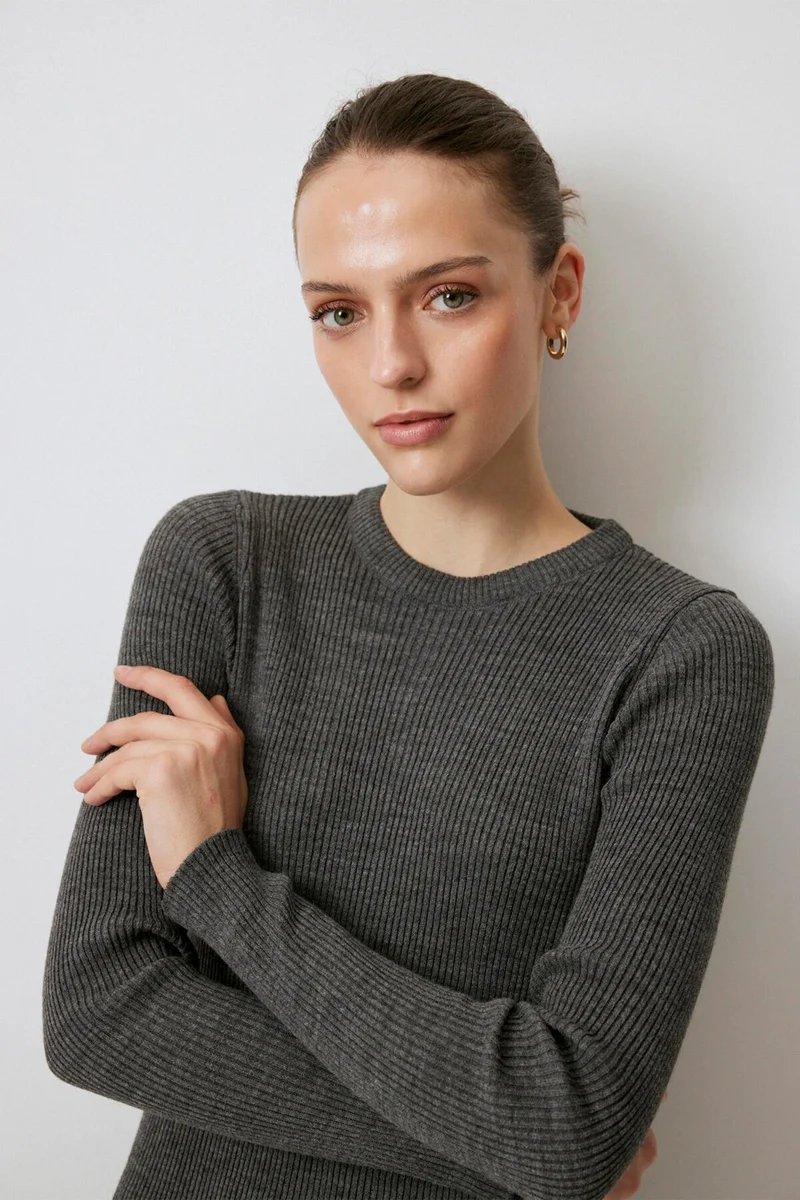 Touche Ribbed High Collar Knitwear Dress