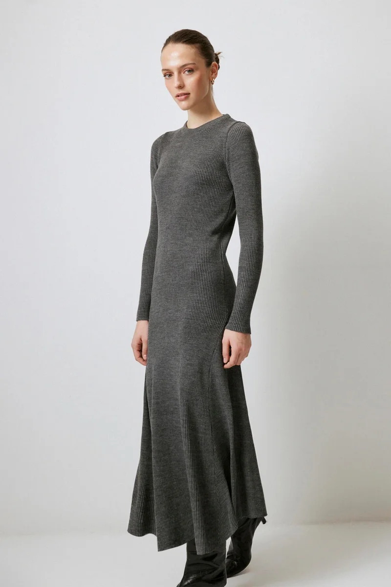 Touche Ribbed High Collar Knitwear Dress