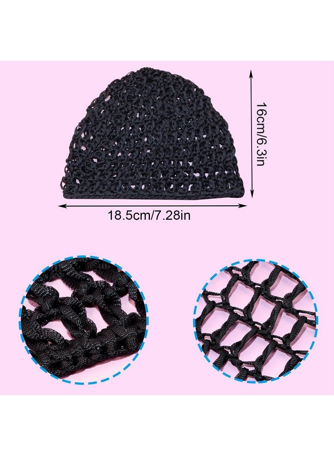 PENTA ANGEL Mesh Crochet Hair Net 2Pcs Elastic Soft Rayon Knit Snoods Hat Sleeping Hair Cap Cover Accessory For Women Girls Long Thick Curly Hair (Black) - Image 2