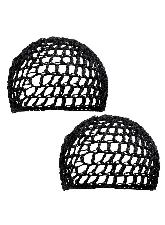 PENTA ANGEL Mesh Crochet Hair Net 2Pcs Elastic Soft Rayon Knit Snoods Hat Sleeping Hair Cap Cover Accessory For Women Girls Long Thick Curly Hair (Black) - Image 1