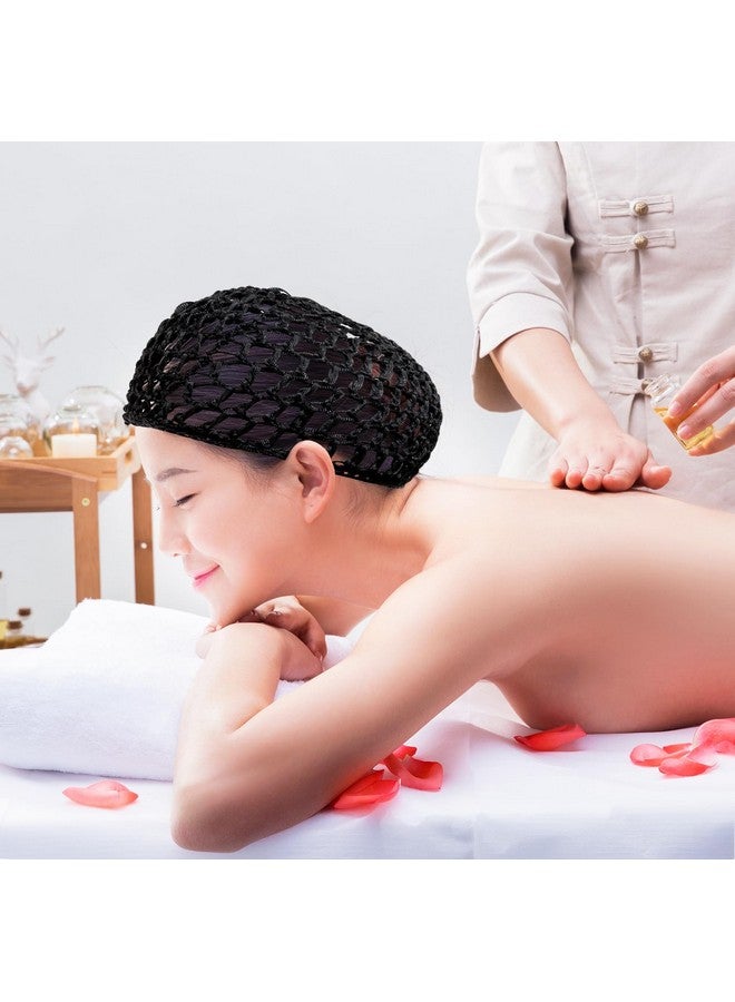 PENTA ANGEL Mesh Crochet Hair Net 2Pcs Elastic Soft Rayon Knit Snoods Hat Sleeping Hair Cap Cover Accessory For Women Girls Long Thick Curly Hair (Black) - Image 4