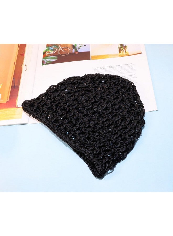 PENTA ANGEL Mesh Crochet Hair Net 2Pcs Elastic Soft Rayon Knit Snoods Hat Sleeping Hair Cap Cover Accessory For Women Girls Long Thick Curly Hair (Black) - Image 3
