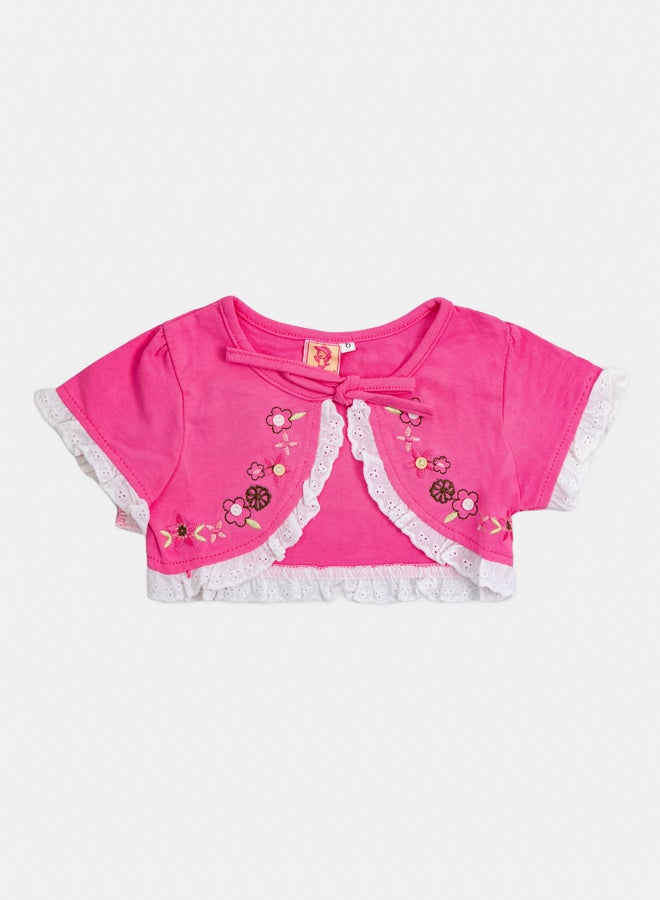 جاكيت بوليرو فوشيا للبنات بتطريز زهور وأزرار