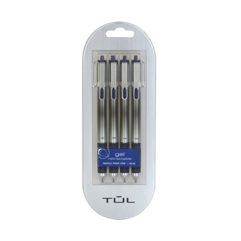 Tul Retractable Gel Pens 0.5mm Needle Point, Blue 4/pk - Image 1