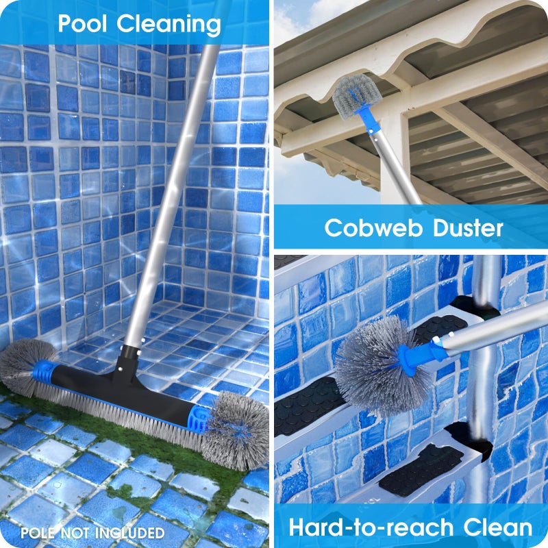 TidyMister 20'' 2 in 1 Pool Brush Head Cobweb Duster Heavy Duty Pool Cleaning Detachable Round Brush with EZ Clip & Wavy Nylon Bristles for Inground Pool & Above-Ground Pool (Without Pole) - Image 2