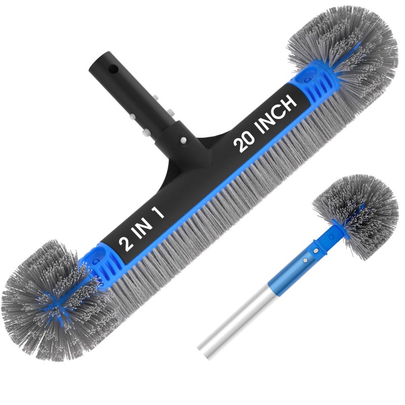 TidyMister 20'' 2 in 1 Pool Brush Head Cobweb Duster Heavy Duty Pool Cleaning Detachable Round Brush with EZ Clip & Wavy Nylon Bristles for Inground Pool & Above-Ground Pool (Without Pole) - Image 1