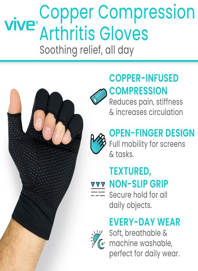 فايف قفازات ضغط التهاب المفاصل بدون أصابع من Vive ممزوجة بالنحاس (زوج) - راحة للرجال والنساء، والتهاب المفاصل الروماتويدي، والتورم، ومتلازمة النفق الرسغي، والتهاب الأوتار، والوذمة، وآلام اليد والأصابع - مريحة وغير قابلة للانزلاق (متوسطة) - Image 2