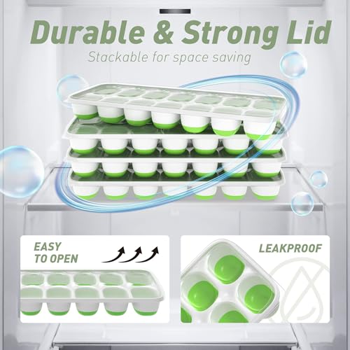 ChefAide Ice Cube Tray with Lid, 4 Packs 56 Cubes Durable Stackable Ice Cube Trays for Freezer with Removable Lids, Easy-Release Plastic & Silicone Ice Tray for Cocktail, Coffee - Image 5