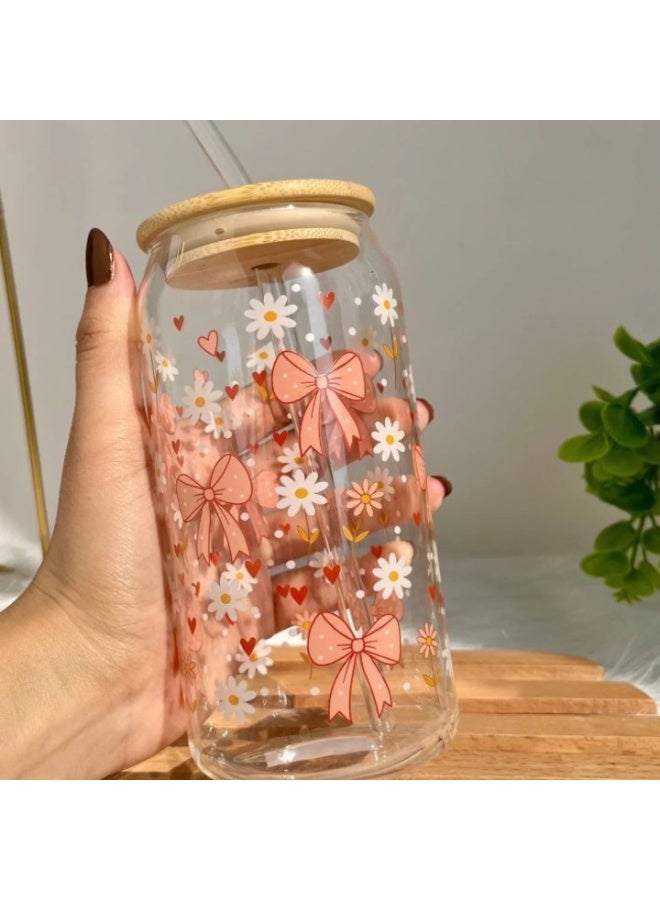 A stylish glass cup shaped like a can, with a bamboo lid and glass straw – perfect for both hot and cold drinks. - Image 3