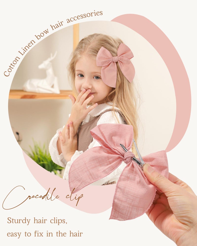 doboi 8PCS Baby Girls Hair Clips Fable Hair Bows Cotton Linen Bows for Girls Hair Accessories for Baby Girl Toddlers Kids-Grid - Image 2