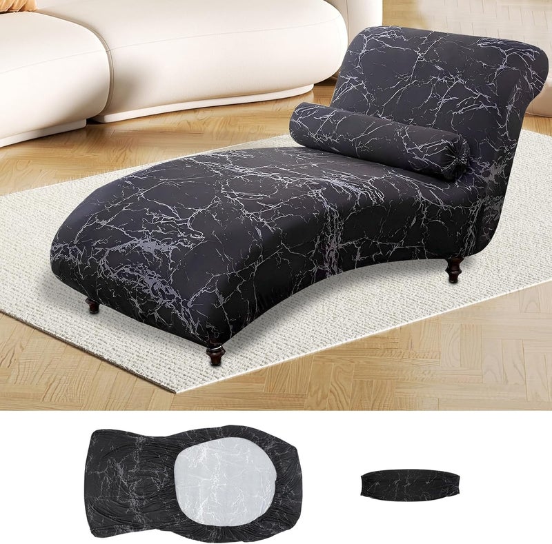 windforgecraft Chaise Lounge Cover Armless Chaise Lounge Indoor Slipcover Jacquard Curved Chaise Chair Covers Stretch Chaise Chair Covers All Inclusive Recliner Slipcovers for Living Room (Black) - Image 1