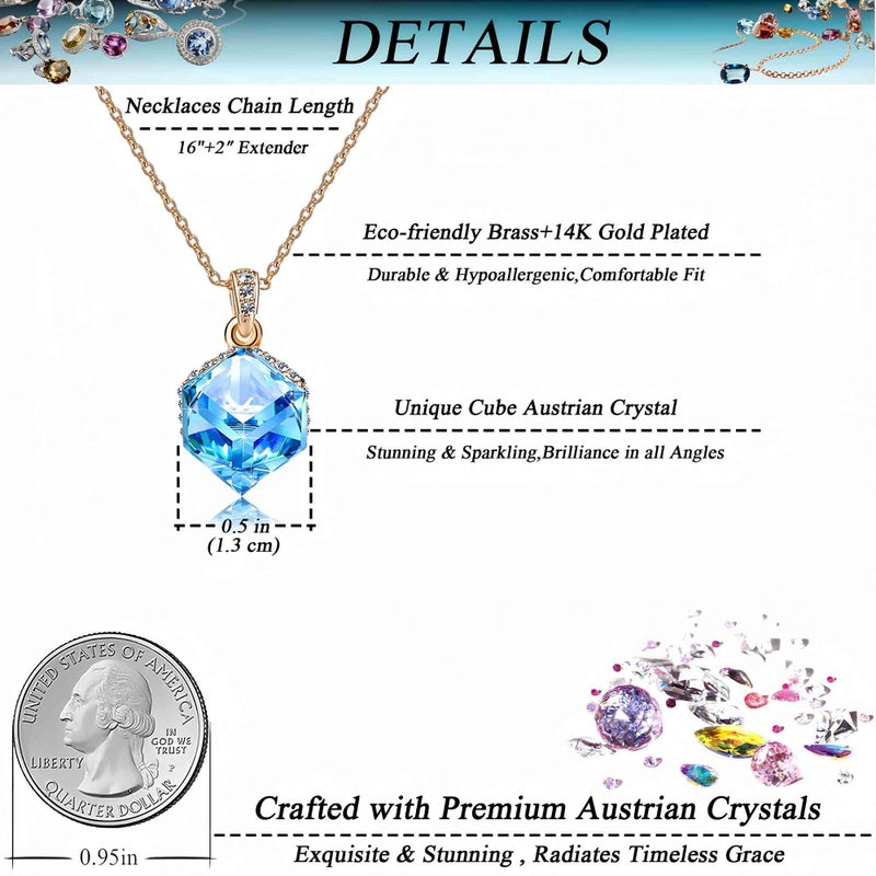 EVEVIC Color Changing Cubic Austrian Crystal Pendant Necklaces for Women 14K Gold Plated Hypoallergenic Jewelry (Aquamarine) - Image 4