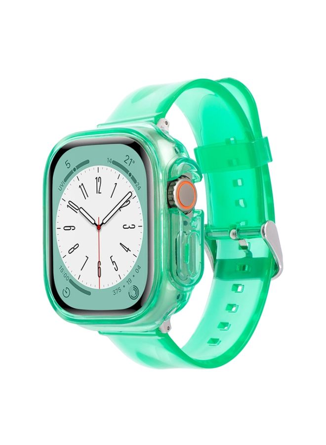 HuHa Protective Cover For Apple Watch Ultra 49mm Glacier Jelly Clear TPU Case Watch Band(Blue Green)