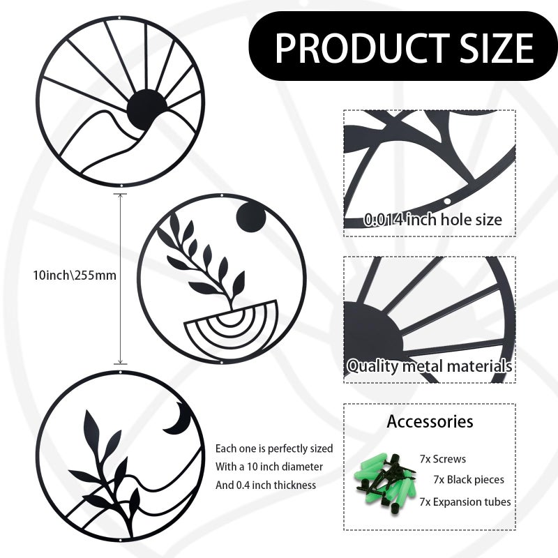 OYEFLY 3 PCS Boho Black Metal Wall Decor,Black Boho Metal Wall Art - Image 2