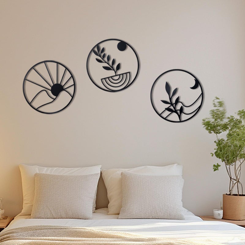 OYEFLY 3 PCS Boho Black Metal Wall Decor,Black Boho Metal Wall Art - Image 4