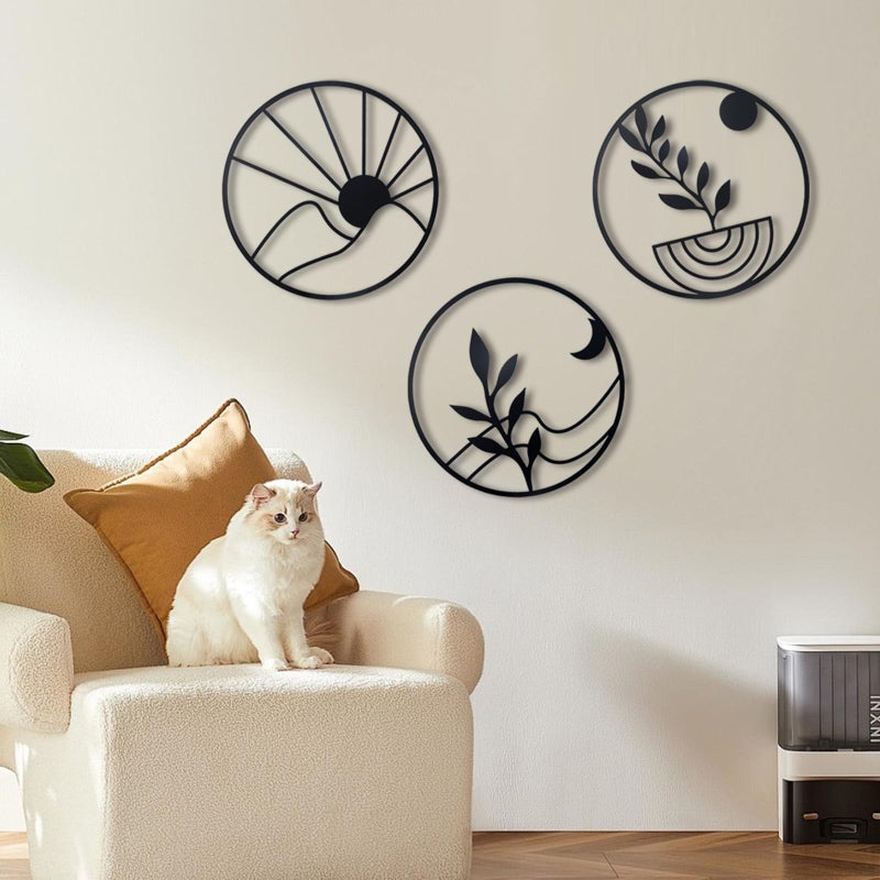 OYEFLY 3 PCS Boho Black Metal Wall Decor,Black Boho Metal Wall Art - Image 5