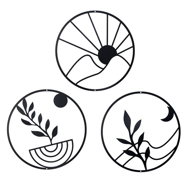 OYEFLY 3 PCS Boho Black Metal Wall Decor,Black Boho Metal Wall Art - Image 1