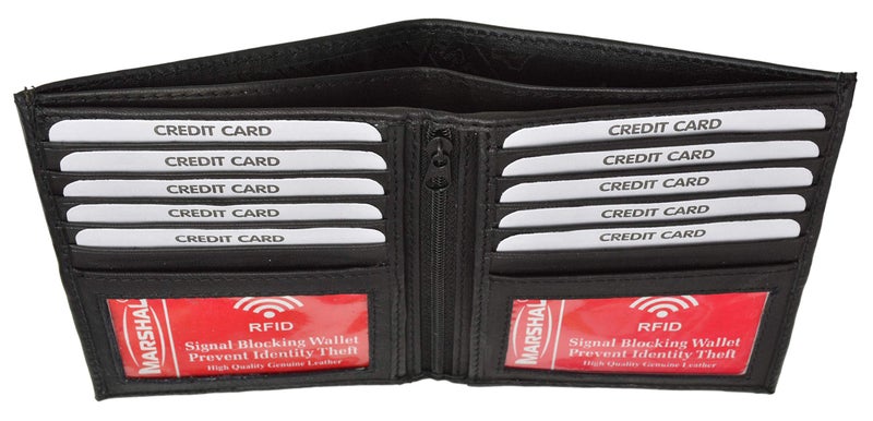 Marshal RFID Men's Genuine Leather European Bifold Wallet Slim Hipster 2 Windows Bk - Image 5