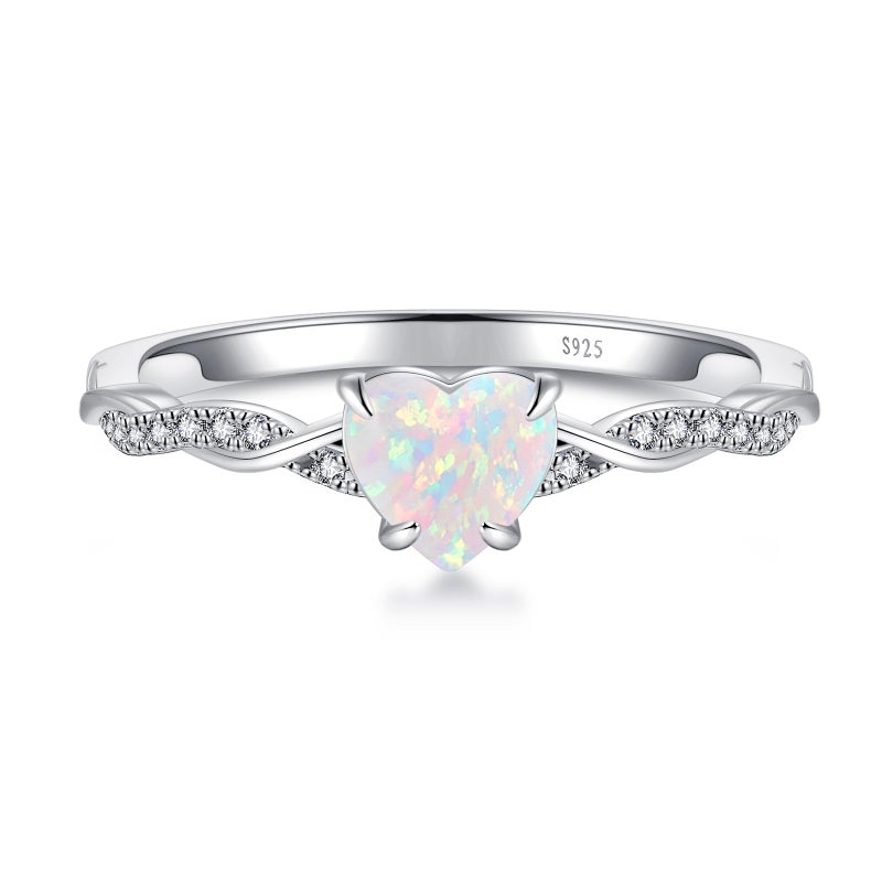 Yaresul 1.25ct Created Opal Ring for Women Sterling Silver Fire Opal Heart Ring for Women Promise Ring Engagement Ring for Anniversary Token of Love Size 7 - Image 2