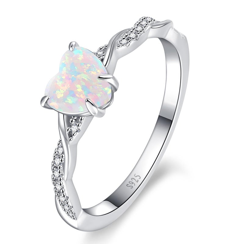 Yaresul 1.25ct Created Opal Ring for Women Sterling Silver Fire Opal Heart Ring for Women Promise Ring Engagement Ring for Anniversary Token of Love Size 7 - Image 1