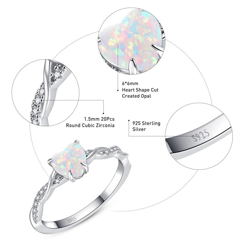 Yaresul 1.25ct Created Opal Ring for Women Sterling Silver Fire Opal Heart Ring for Women Promise Ring Engagement Ring for Anniversary Token of Love Size 7 - Image 3
