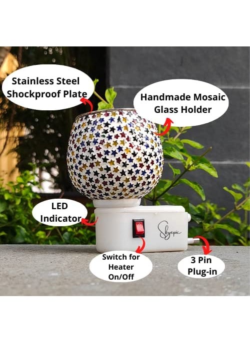 Empresa Kapur Dani Electrical Camphor Diffuser Glass Kapoor Dhani Essential Oil Diffuser with On Off Switch to Toggle Between Burner Lamp Color Star  - Image 4