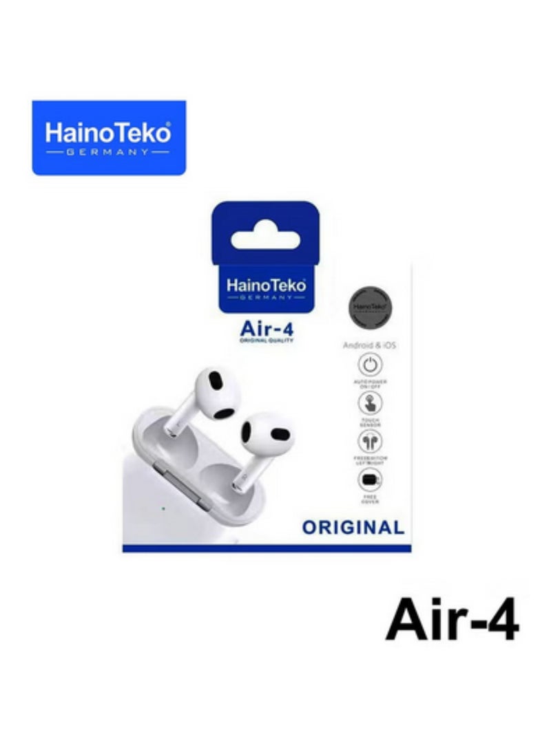 Haino Teko  Air 4 Wireless Bluetooth Earphone With High Bass Sound Quality and Multifunctional Touch Control Compatible with all Phones and Tablets