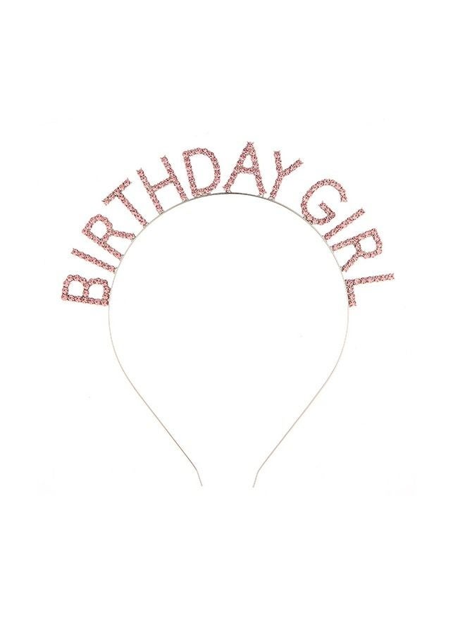 Birthday Party Rhinestone Alphabet Birthday Hair Hoop, GirL's Birthday GirL Headband Headdress, Crown Crystal With Diamond (Pink) - Image 1
