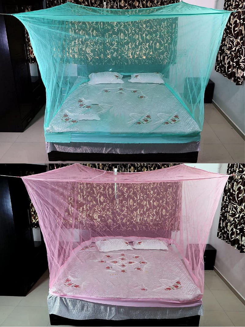 Neekshaa Combo Pack Mosquito Net for Double Bed Polyester Mosquito Net for Baby | Bedroom | Family_Size-6x6 FT_Color-Green,Pink - Image 1