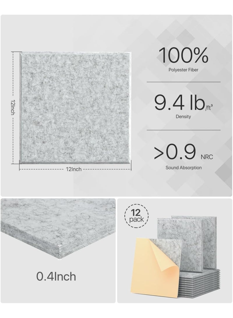 TAPIT 12PCS Acoustic Panels for Wall, Self Adhesive Wall Panels High Density Sound Absorbing Panels Sound Proof Insulation Beveled Edge Studio Treatment Tiles (Square-Grey) - Image 3