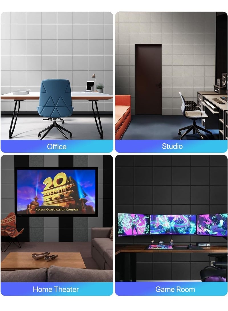 TAPIT 12PCS Acoustic Panels for Wall, Self Adhesive Wall Panels High Density Sound Absorbing Panels Sound Proof Insulation Beveled Edge Studio Treatment Tiles (Square-Grey) - Image 5