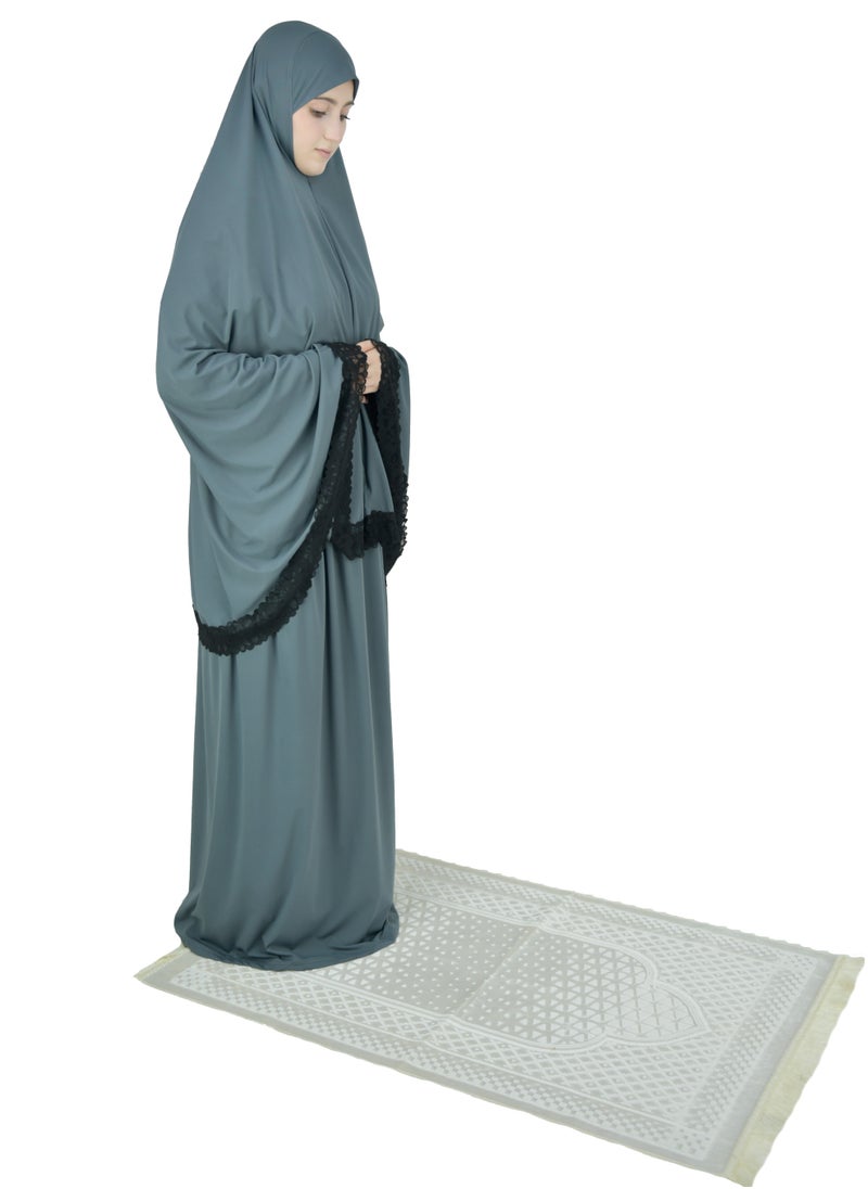 DAMAS COLLECTION - Two Piece Islamic prayer dress women with Lace ,Prayer Clothes for Muslim Women, Prayer Abaya For women, Jilbab 2 piece, Umrah essentials,Prayer Hijab and Khimar - Image 1