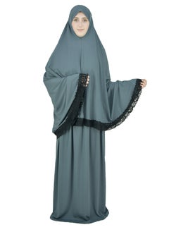 DAMAS COLLECTION Two Piece Islamic prayer dress women with Lace ,Prayer Clothes for Muslim Women, Prayer Abaya For women, Jilbab 2 piece, Umrah essentials,Prayer Hijab and Khimar  - Image 1
