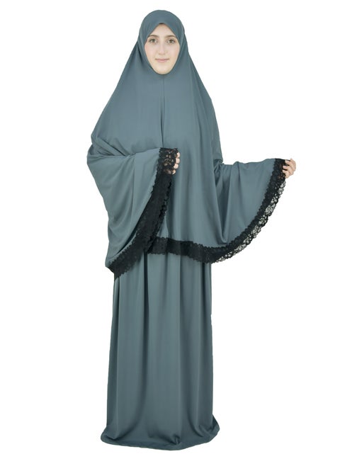 Two Piece Islamic prayer dress women with Lace ,Prayer Clothes for Muslim Women, Prayer Abaya For women, Jilbab 2 piece, Umrah essentials,Prayer Hijab and Khimar