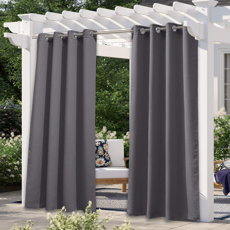 NICETOWN NICETOWN Indoor  Outdoor Blackout Curtain 84 inches Long for Patio Waterproof Room Darkning Thermal Insulated Privacy Panel for BathroomGazeboDeckPatio 1 Panel 52 W Grey 