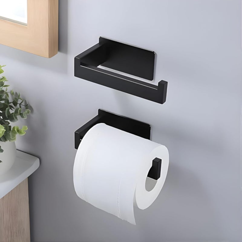 JIALTO Self-Adhesive Tissue Paper Holder/Ideal Towel Hanger for Bathroom/Durable Wall-Mounted Toilet Paper Holder/Stainless Steel Toilet Paper Holder for Bathroom/Matt Black Tissue Holder(1 PCS)
