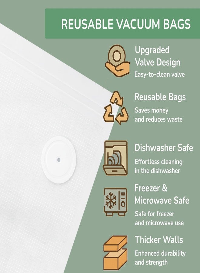 RETRIN Reusable Vacuum Sealer Bags with Upgraded Cleanable Valve - 20 Pack - Thicker Walls, Dishwasher Safe, Freezer & Microwave Safe - Food Storage Bags for Meal Prep & Sous Vide - Eco-Friendly & Reusable - Image 2