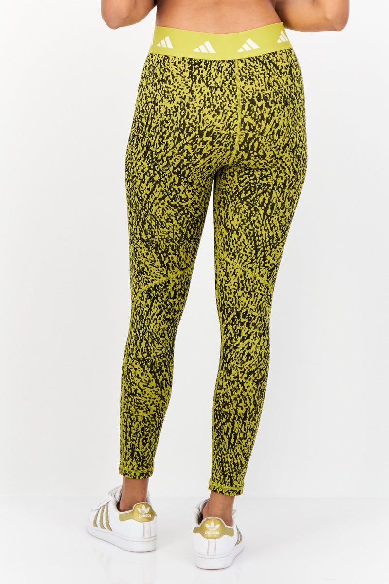 Adidas Women Tight Fit Brand Logo Training Leggings, Yellow Curry - Image 2