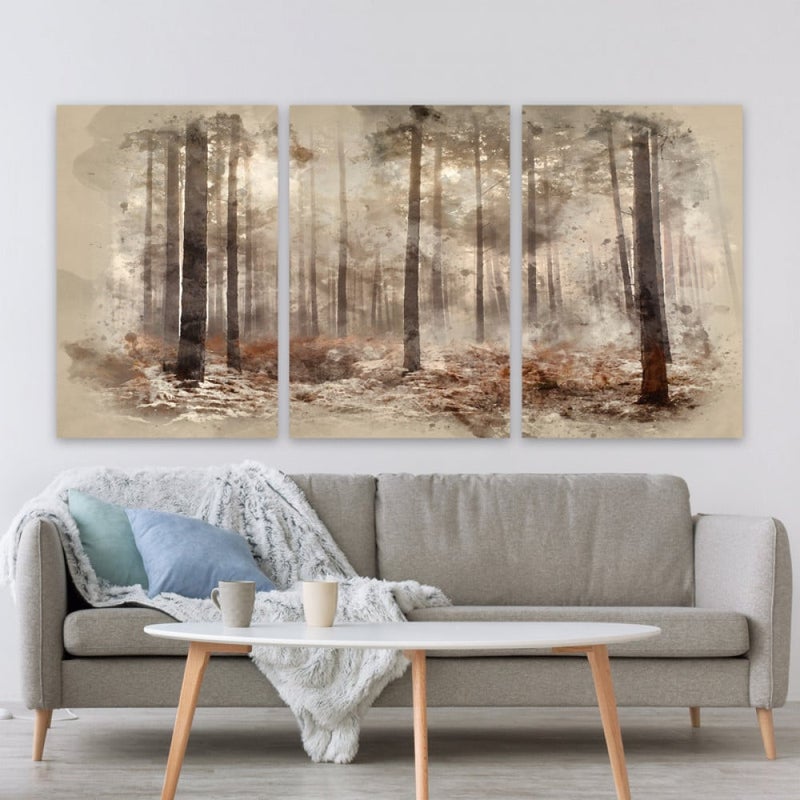 ماركتنا ثلاث لوحات قماشية مودرن بتصميم اشجار مع برواز مجوف مقاس (90×40) ثلاث قطع - Image 1