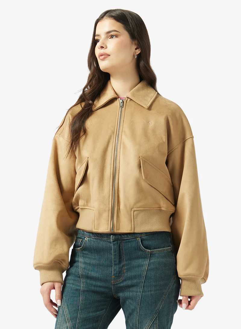 Faux Suede Bomber Jacket