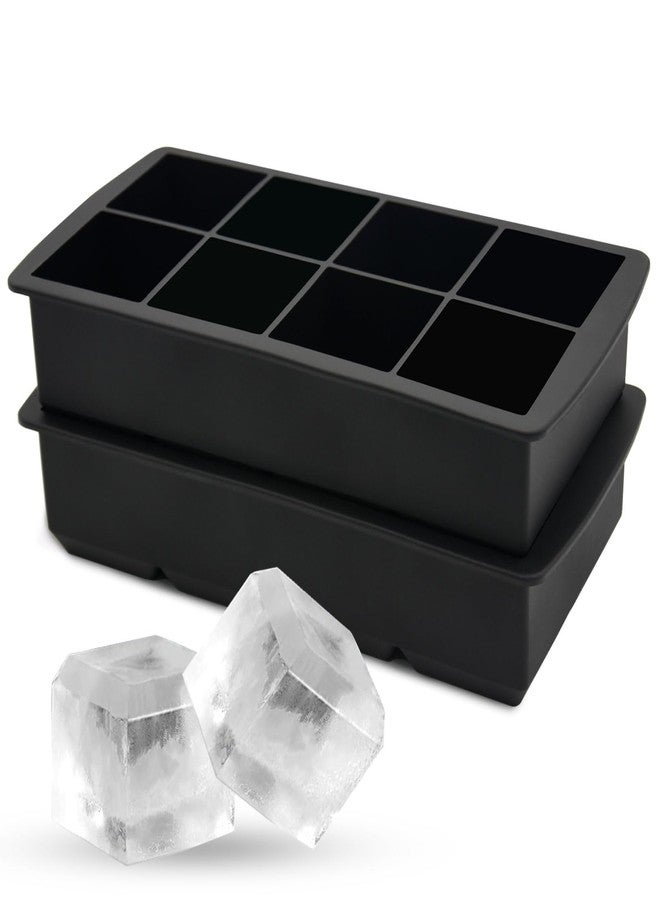 Bongpuda Large Ice Cube Molds,2 Pack Square Ice Cube Mold With Lid,8 Cavity 2 Inch Large Ice Cube Tray,For Chilling Whiskey Cocktail Tequila Drinks - Image 1