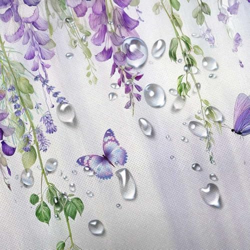 VEIGIKE Purple Lavender Floral Butterfly Shower Curtain, Spring Purple Lilac Flower Leaves Fabric Shower Curtains Set for Girl Bathroom Decorative, Watercolor Restroom Decor Accessories with Hooks 72X72 Inch - Image 5